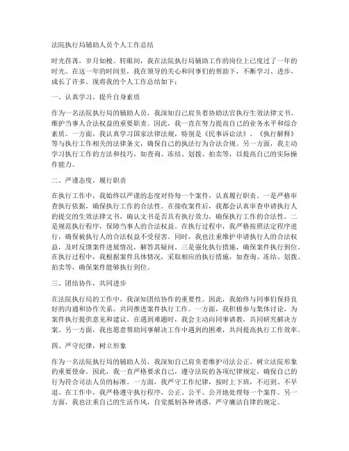 法院执行局辅助人员个人工作总结