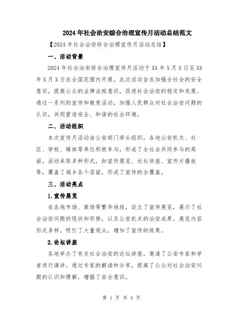 2024年社会治安综合治理宣传月活动总结范文
