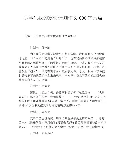 小学生我的寒假计划作文600字六篇
