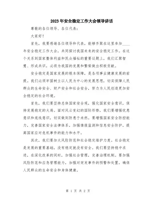 2023年安全稳定工作大会领导讲话