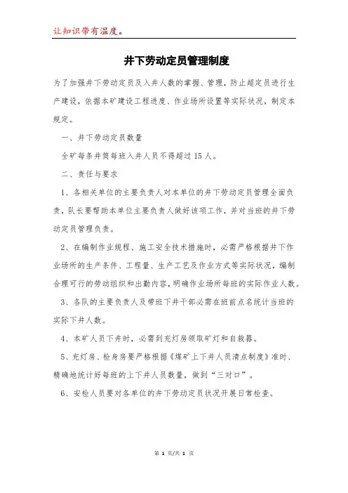 井下劳动定员管理制度模本