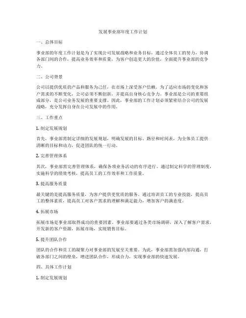 发展事业部年度工作计划