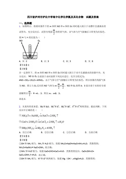 四川省泸州市泸化中学高中化学化学氮及其化合物  试题及答案
