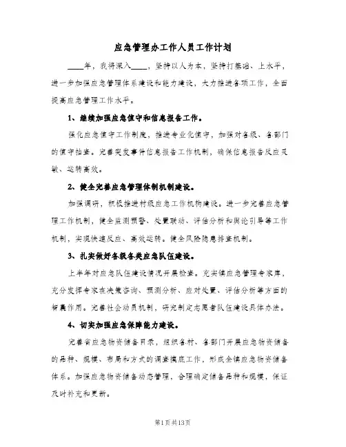 应急管理办工作人员工作计划(6篇)
