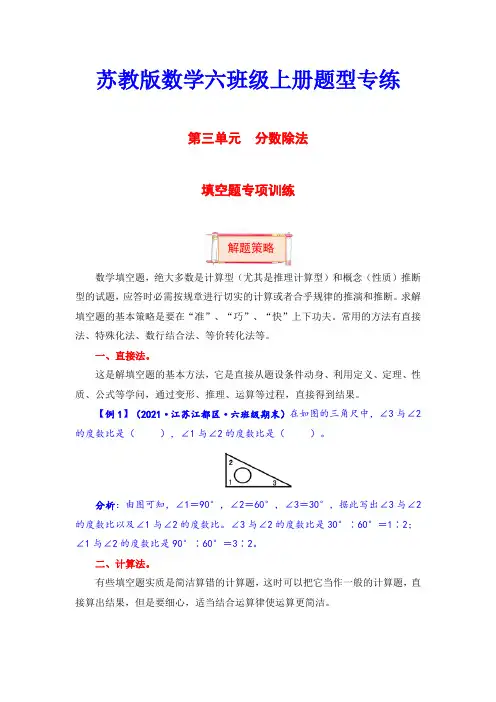 【题型突破】六年级上册数学第三单元题型专项训练-填空题(解题策略+专项秀场) 苏教版(含答案)
