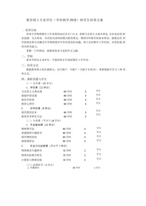 教育硕士专业学位(学科教学·物理)研究生培养方案
