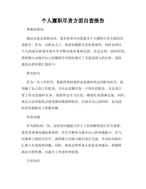 个人履职尽责方面自查报告