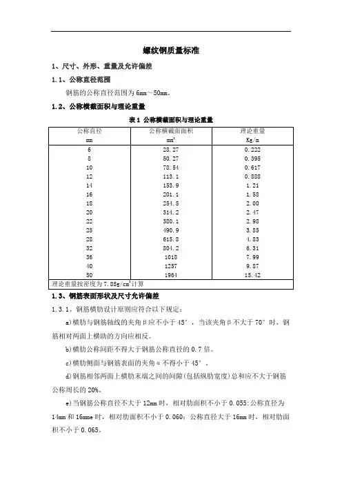 螺纹钢质量标准