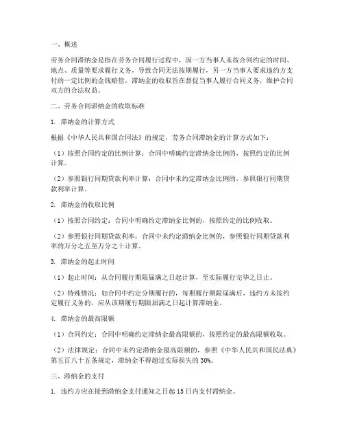 劳务合同滞纳金的收取标准