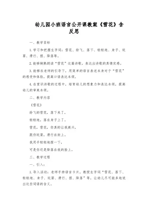 幼儿园小班语言公开课教案《雪花》含反思