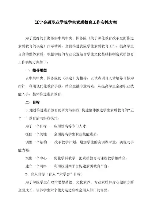 辽宁金融职业学院学生素质教育工作实施方案 .doc