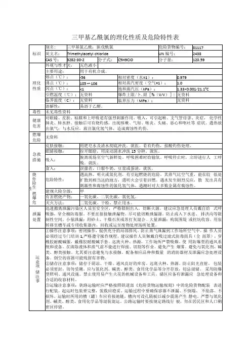 三甲基乙酰氯三甲基氯乙酰;新戊酰氯的理化性质及危险特性表