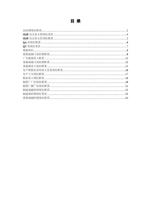制药厂岗位说明书大全