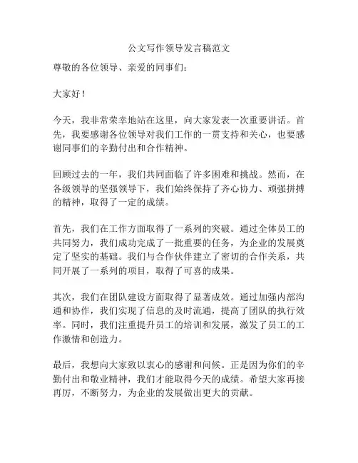 公文写作领导发言稿范文