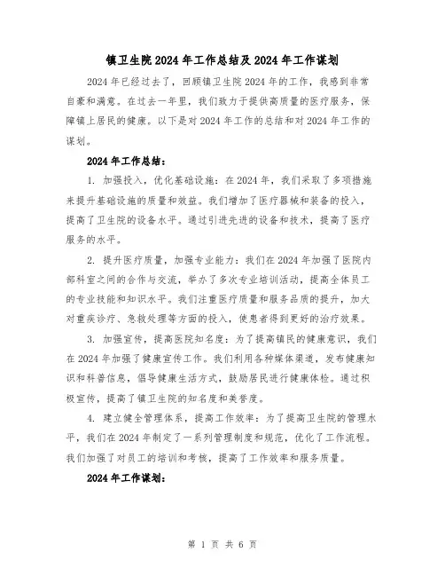 镇卫生院2024年工作总结及2024年工作谋划(二篇)