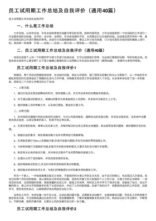 员工试用期工作总结及自我评价（通用40篇）