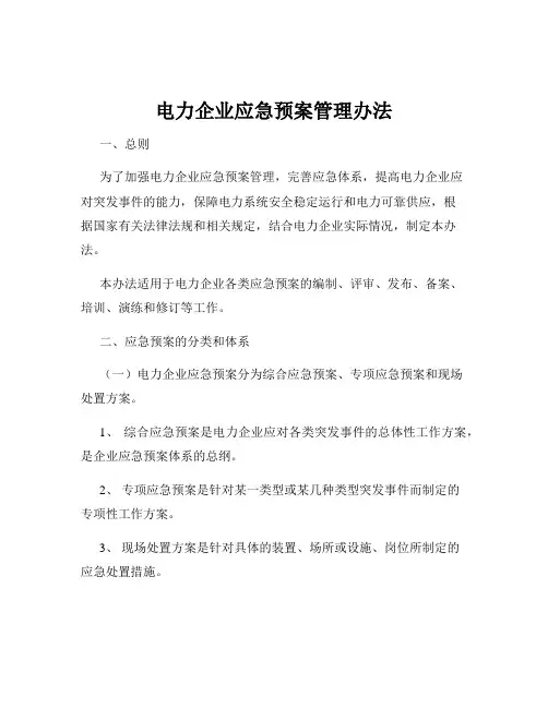 电力企业应急预案管理办法