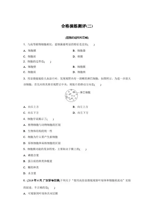 2024年广东普通高中生物学业水平合格性考试合格演练测评(二)含答案