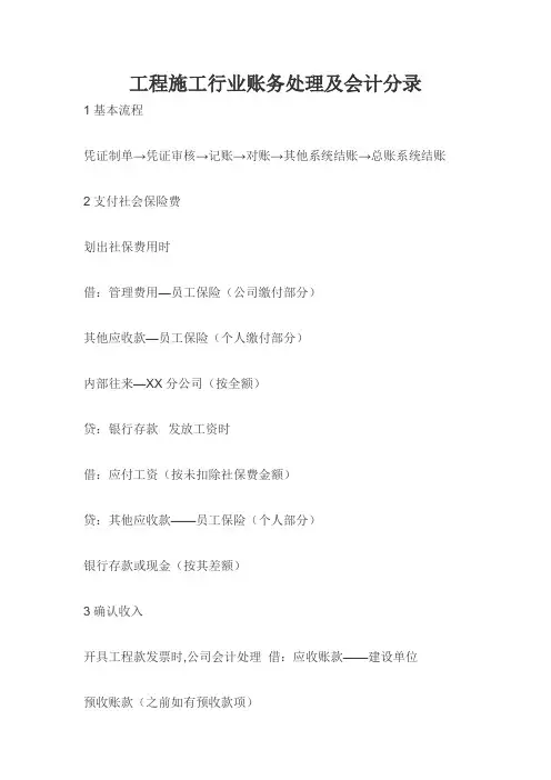 工程施工行业账务处理及会计分录