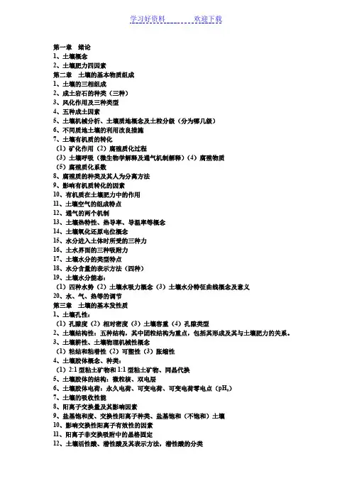 土壤肥料学通论土壤学部分各章重点-复习