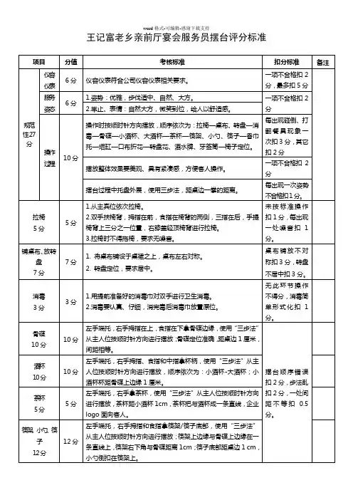 摆台评分标准
