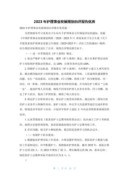2023年护理事业发展规划自评报告优质