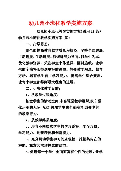 幼儿园小班化教学实施方案