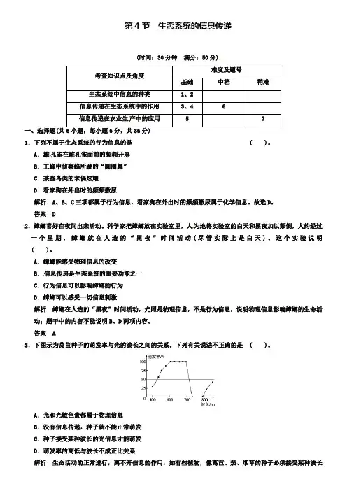 高中生物人教版必修三同步习题：5-4生态系统的信息传递