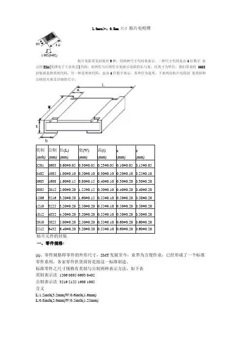 贴片电阻常见封装有9种,用两种尺寸代码来表示