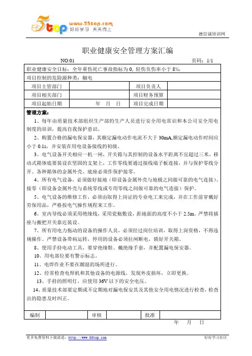 职业健康安全管理方案汇编