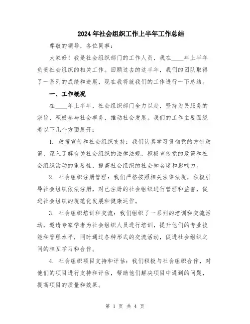 2024年社会组织工作上半年工作总结