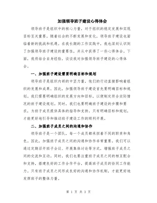 加强领导班子建设心得体会