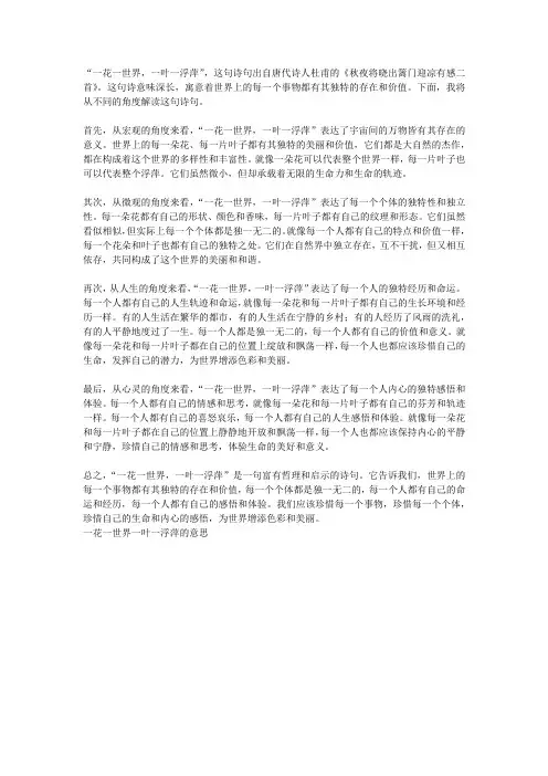 一花一世界一叶一浮萍的意思