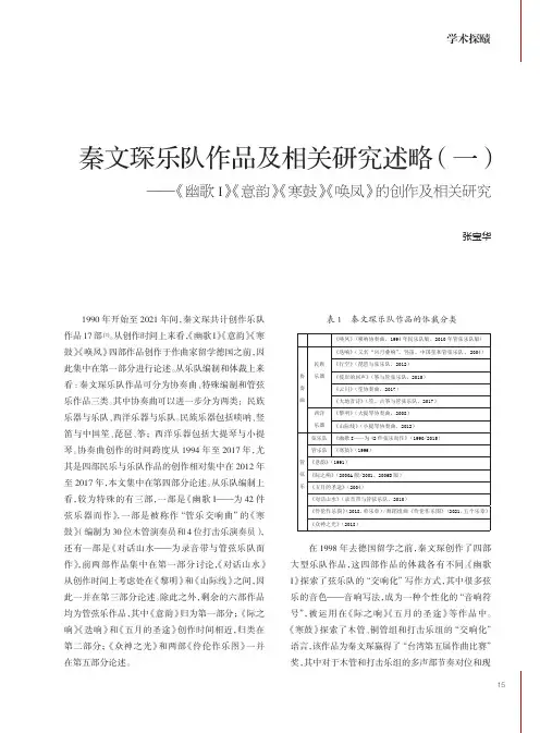 秦文琛乐队作品及相关研究述略（一）——《幽歌I》《意韵》《寒鼓》《唤风》的创作及相关研究