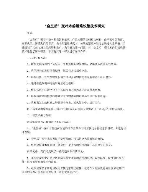 ‘金皇后’变叶木的组培快繁技术研究
