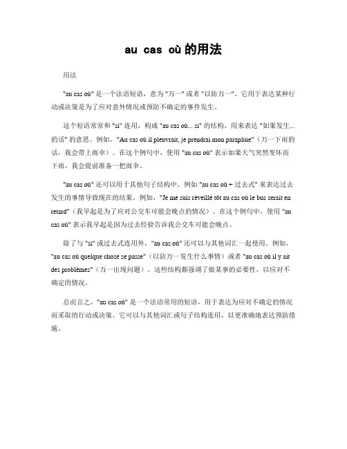 au cas où的用法