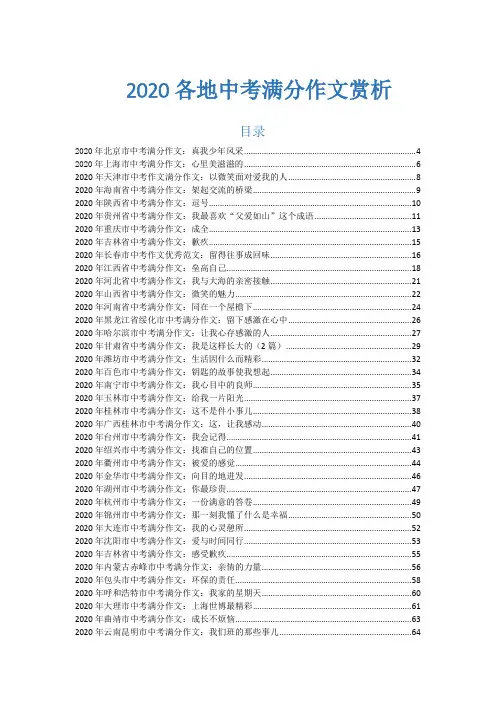 2020年中考语文语文 满分作文汇编素材