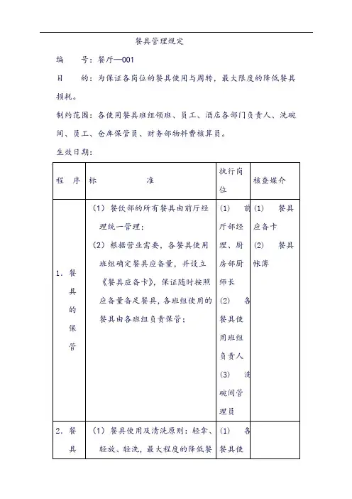 【餐饮】 餐具管理规定