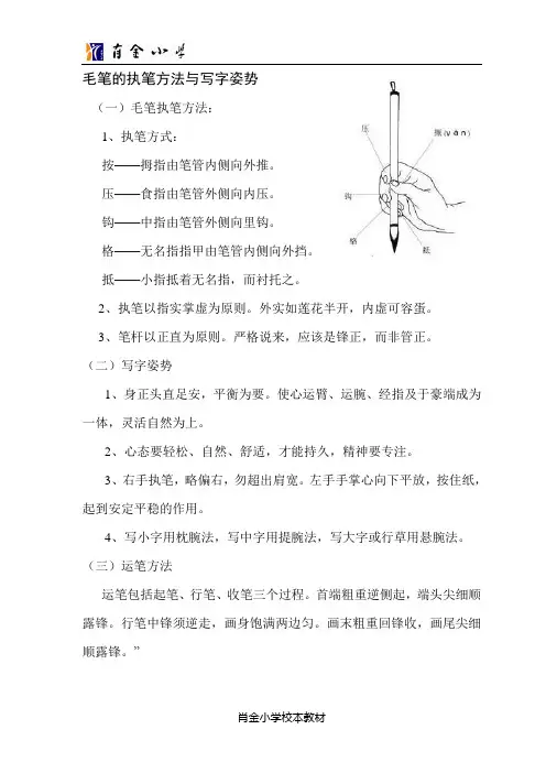 毛笔的执笔方法与写字姿势