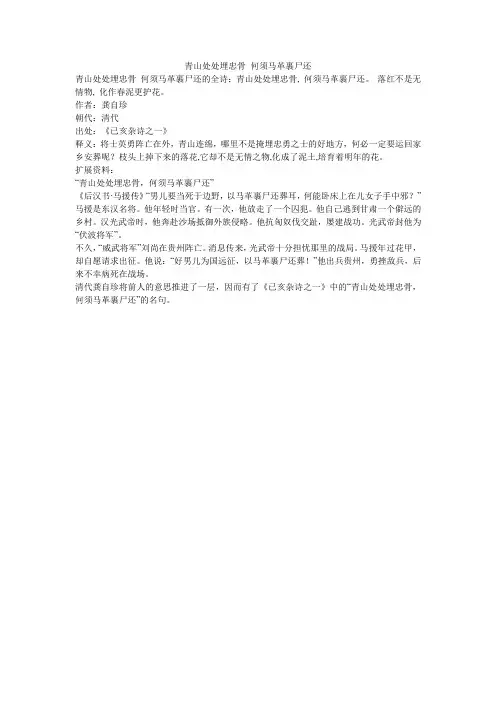 青山处处埋忠骨 何须马革裹尸还