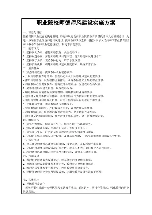 职业院校师德师风建设实施方案
