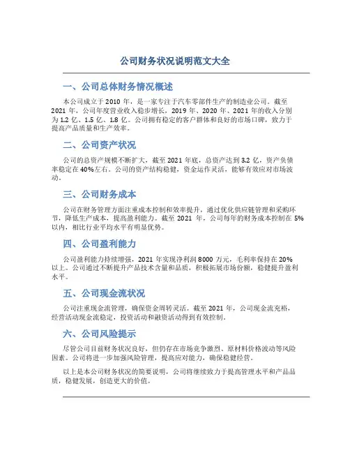 公司财务状况说明范文大全