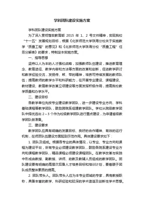 学科团队建设实施方案