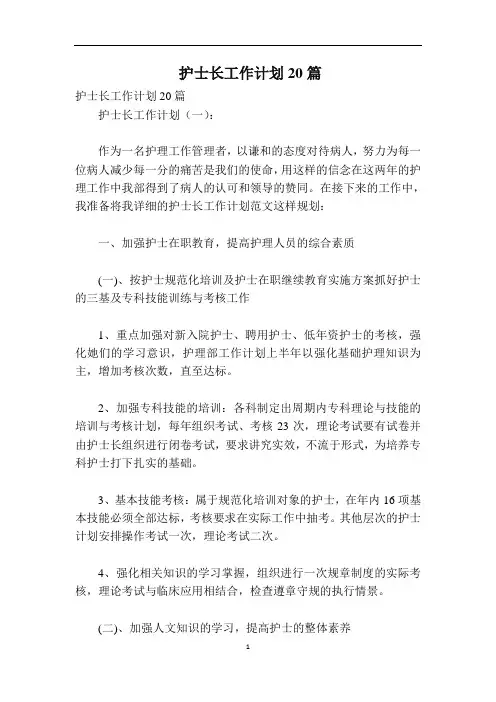 护士长工作计划20篇
