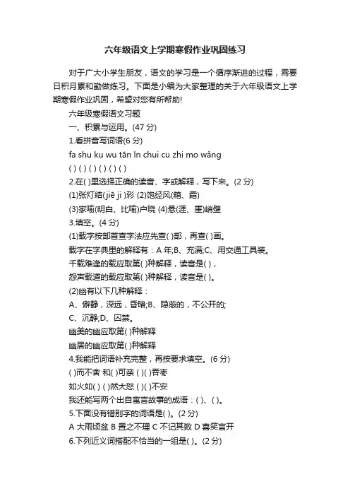 六年级语文上学期寒假作业巩固练习