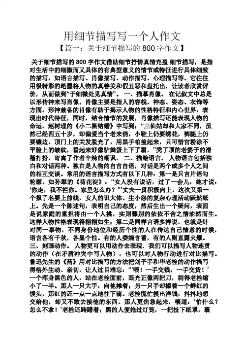 作文范文之用细节描写写一个人作文