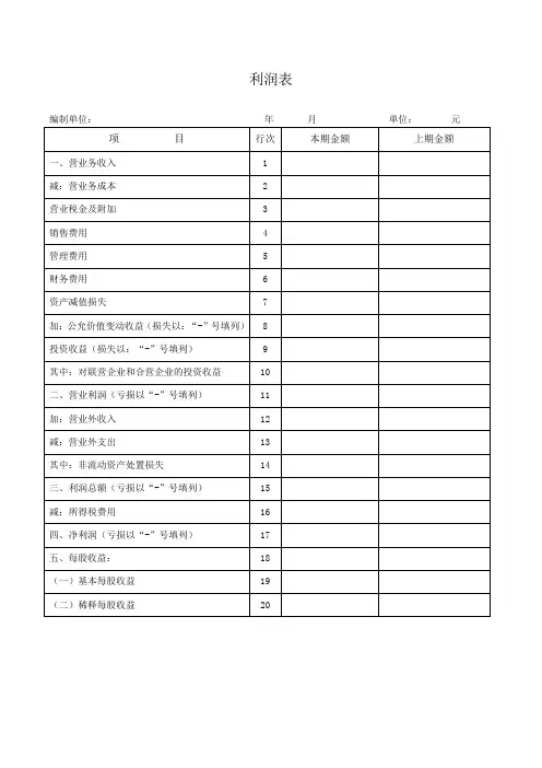 2014最新版利润表空白表