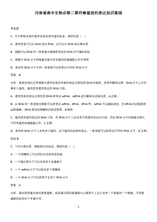 河南省高中生物必修二第四章基因的表达知识集锦