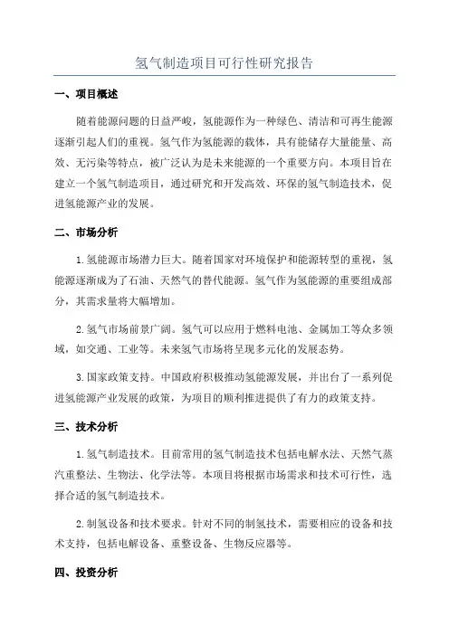 氢气制造项目可行性研究报告