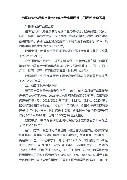 我国陶瓷砖行业产业链分析产量小幅回升出口规模持续下滑